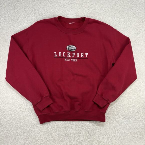 Vintage Lockport New York Crewneck Sweatshirt Pullover Red Large Embroidered - Picture 1 of 7
